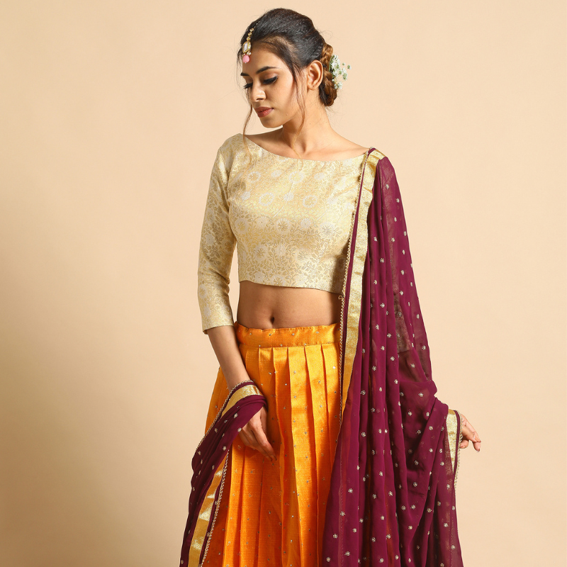 Orange Sequins Lehenga By Fab Point