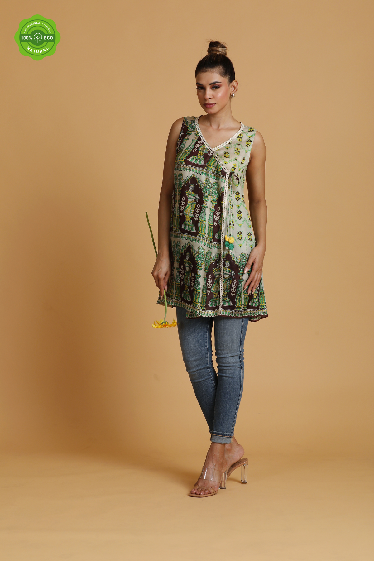 Printed Angarakha sleeveless top