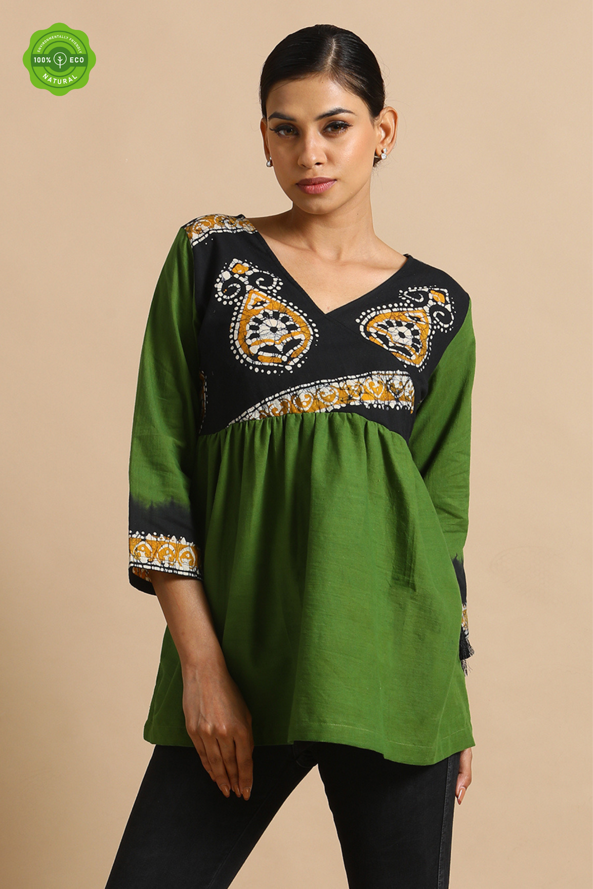 Green Batik print top