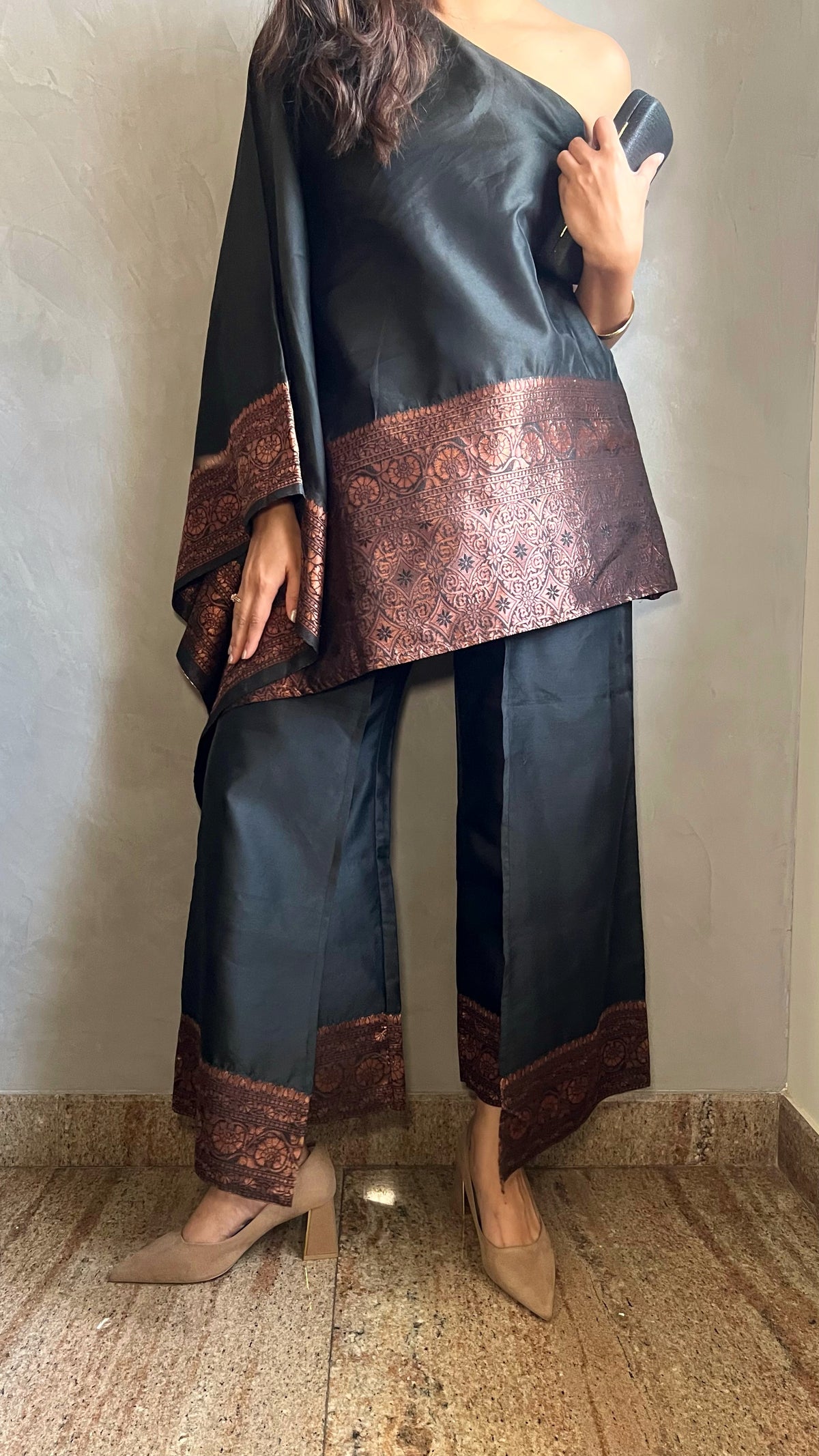 One Shoulder Assemetric Kaftan Bottom Set