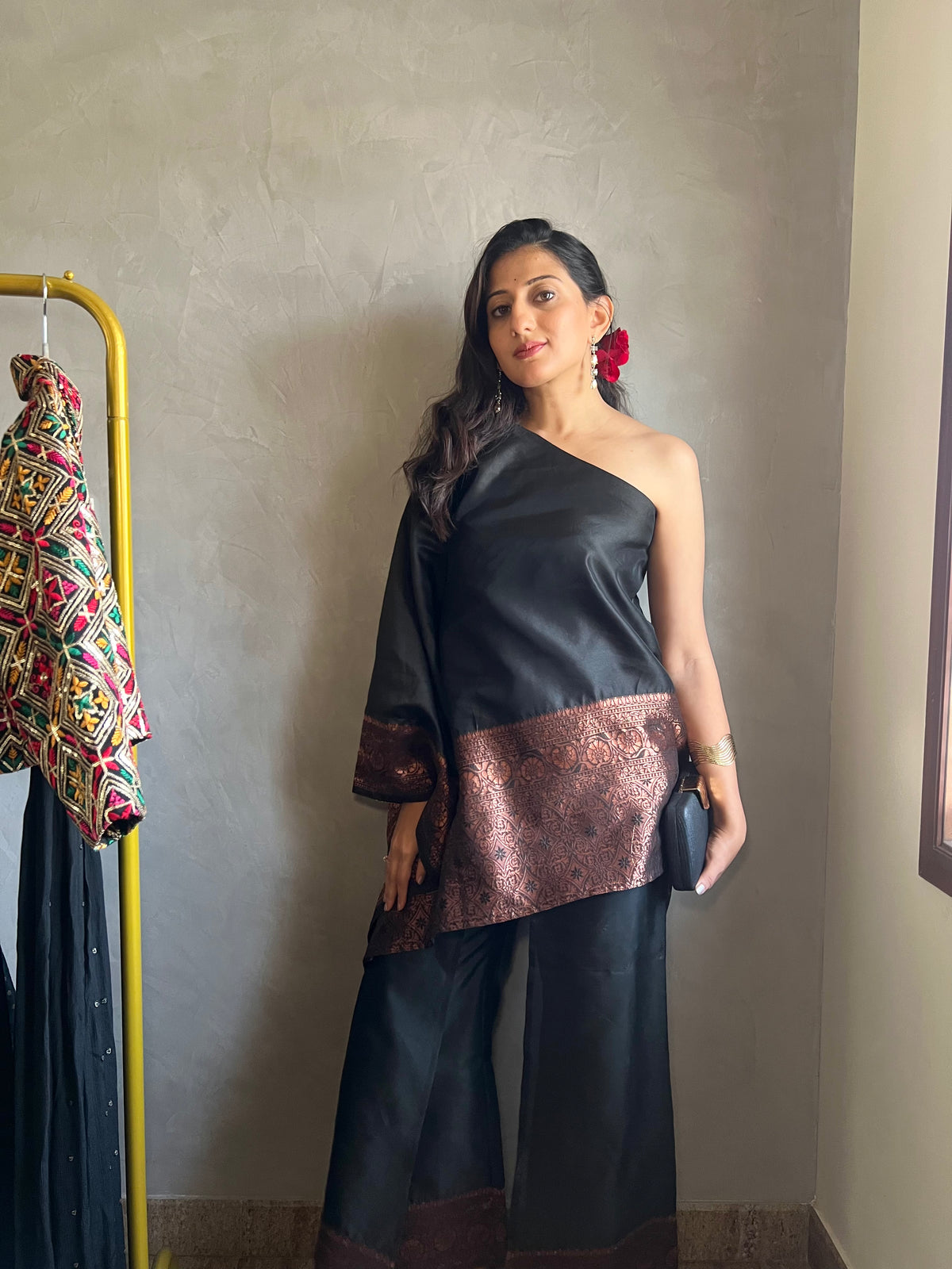 One Shoulder Assemetric Kaftan Bottom Set