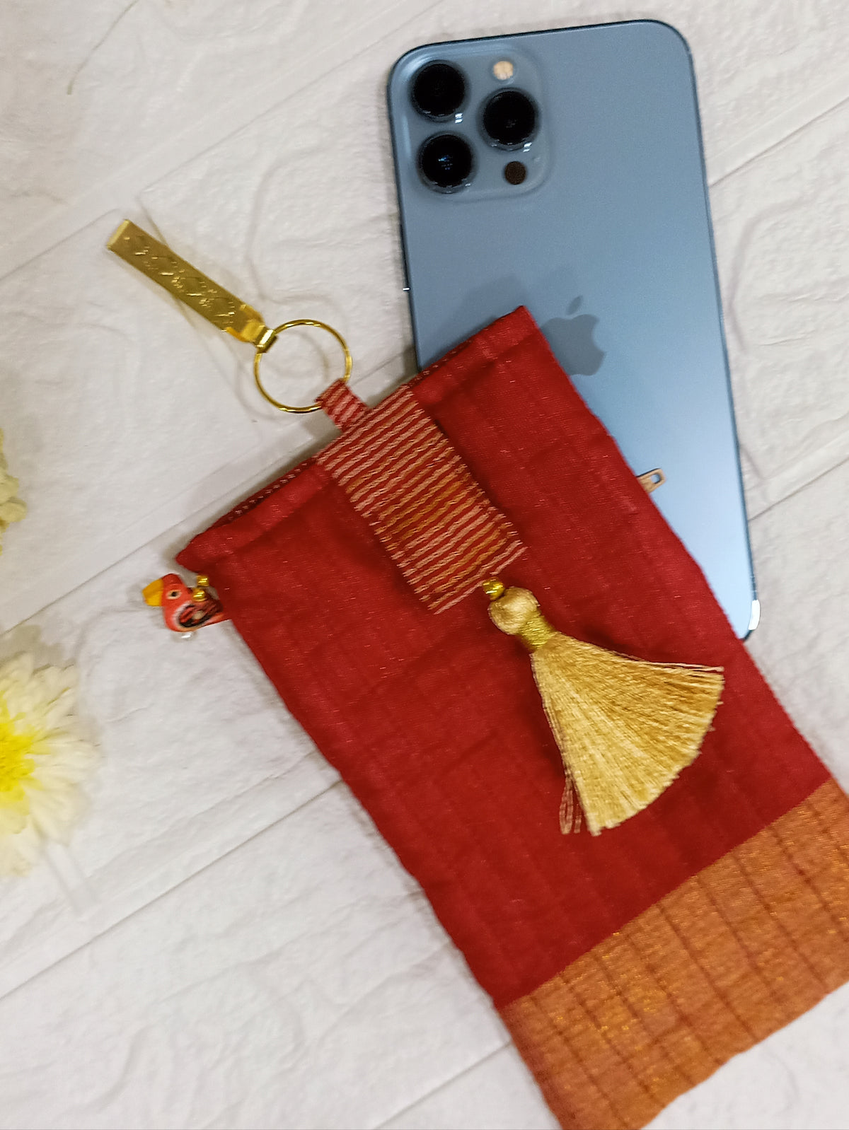 Red Quilted mobile pouch