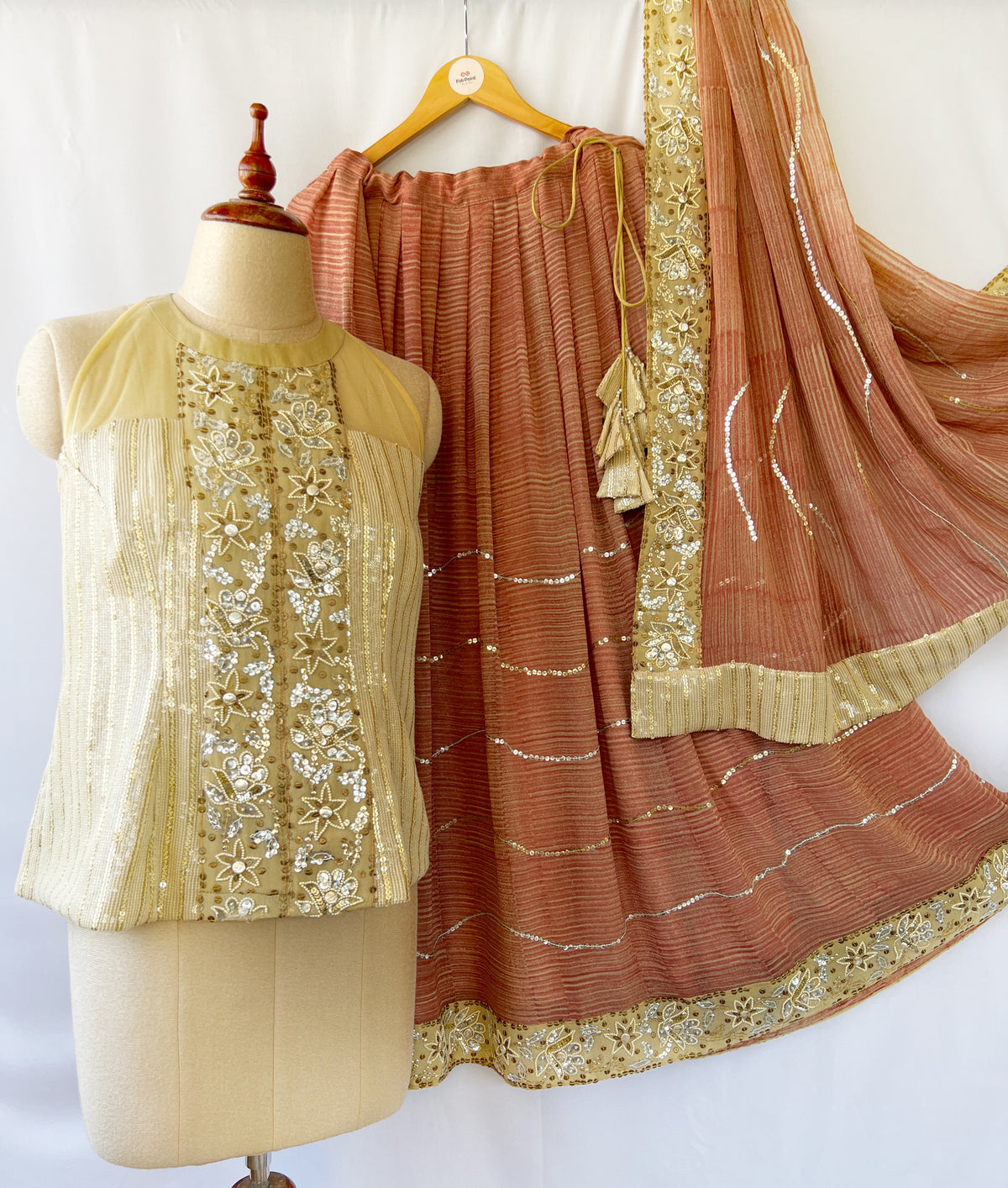 Caramel Sequence Lehenga &amp; Top