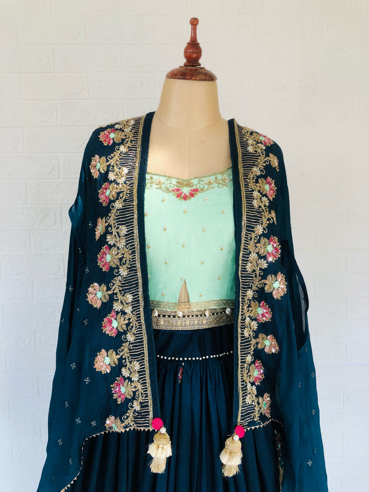 Turquoise Lehenga with Shrug