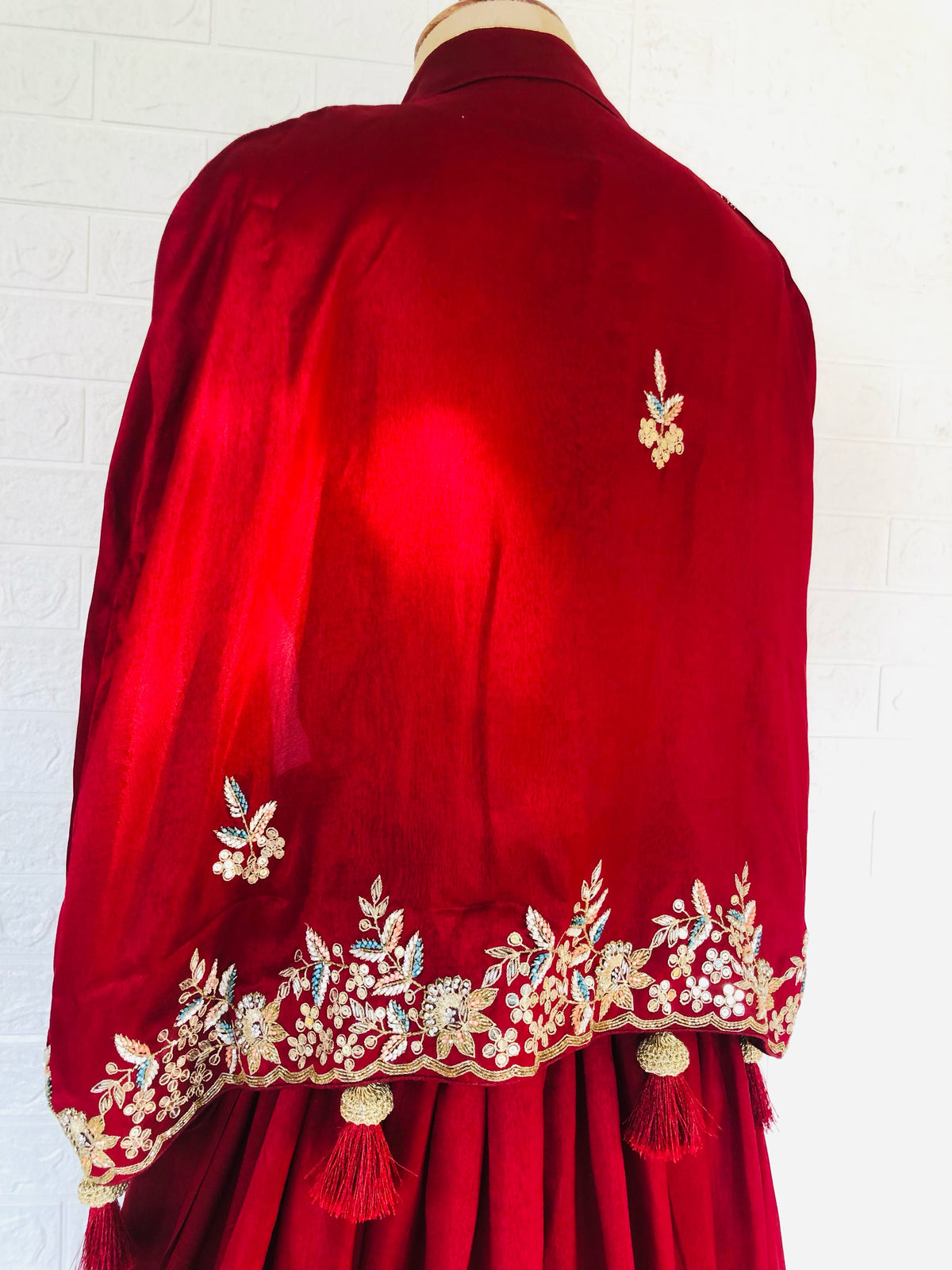 Ruby Red Lehenga With Poncho