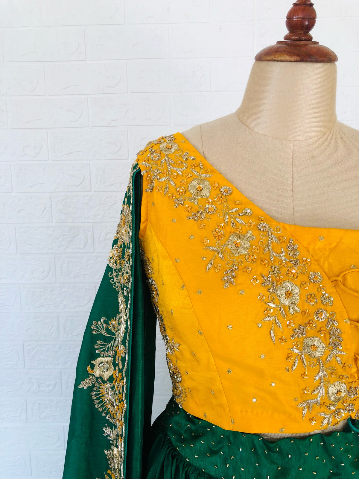 Emerald Green Lehenga With Attached Dupatta