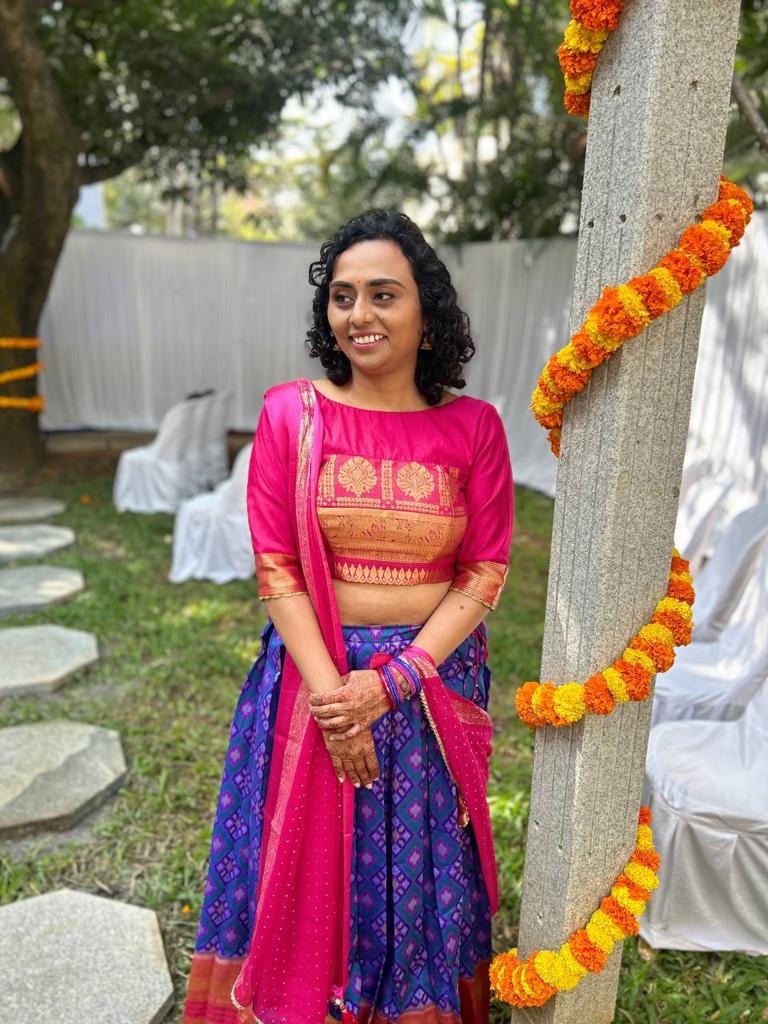 Festival Fuchsia Ikkat Lehenga