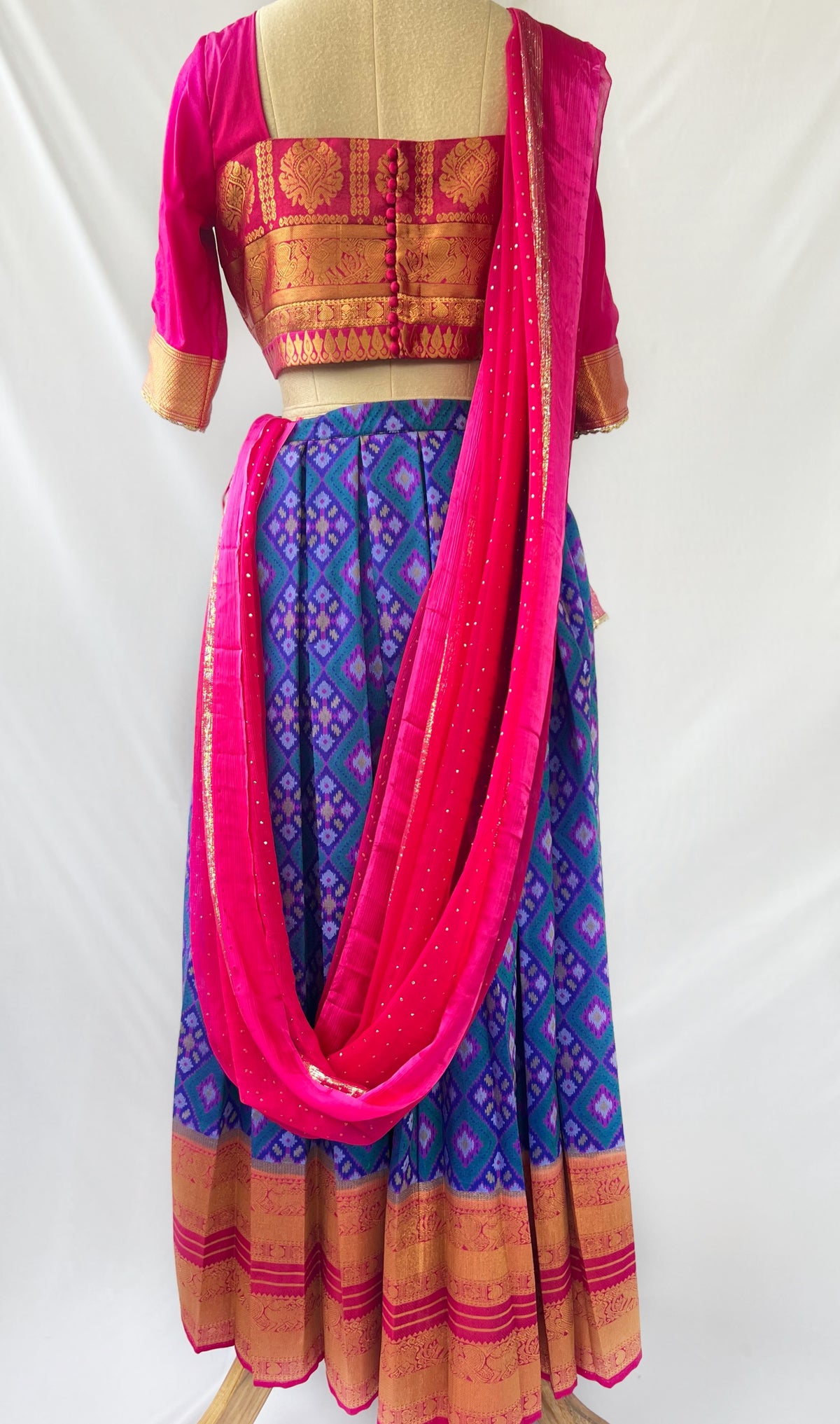 Festival Fuchsia Ikkat Lehenga