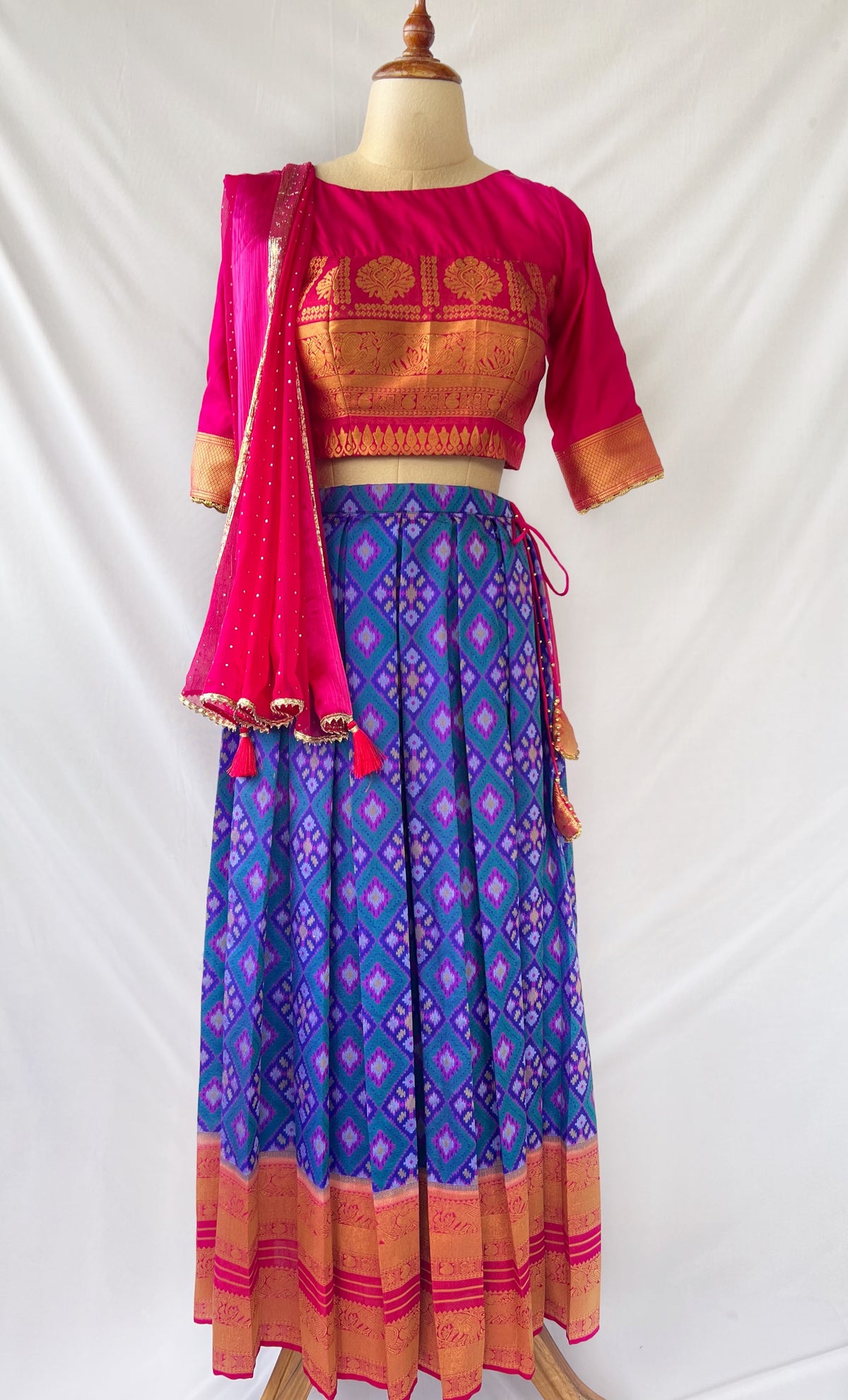 Festival Fuchsia Ikkat Lehenga