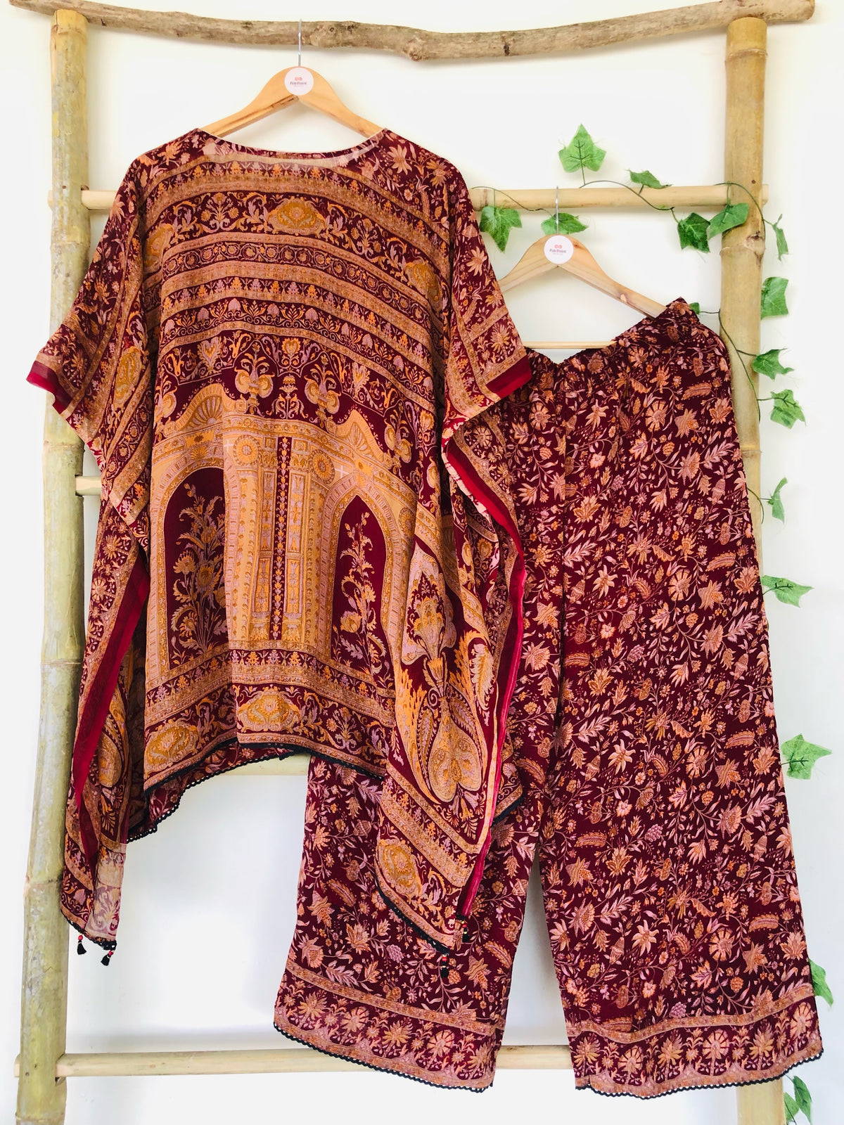 Brick Red Printed Kaftan Set