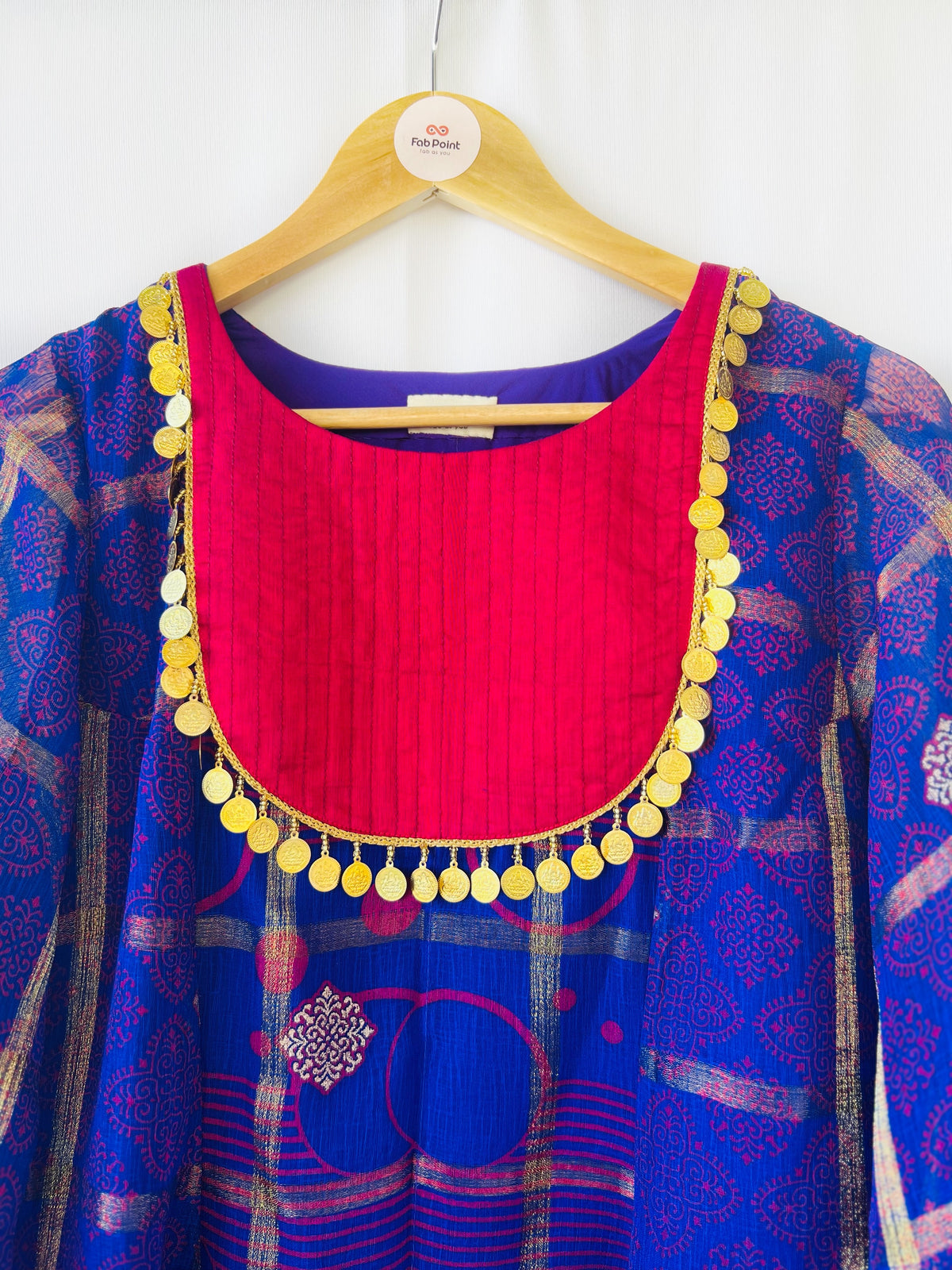 Royal Blue &amp; Hot Pink Flared Kurti Set