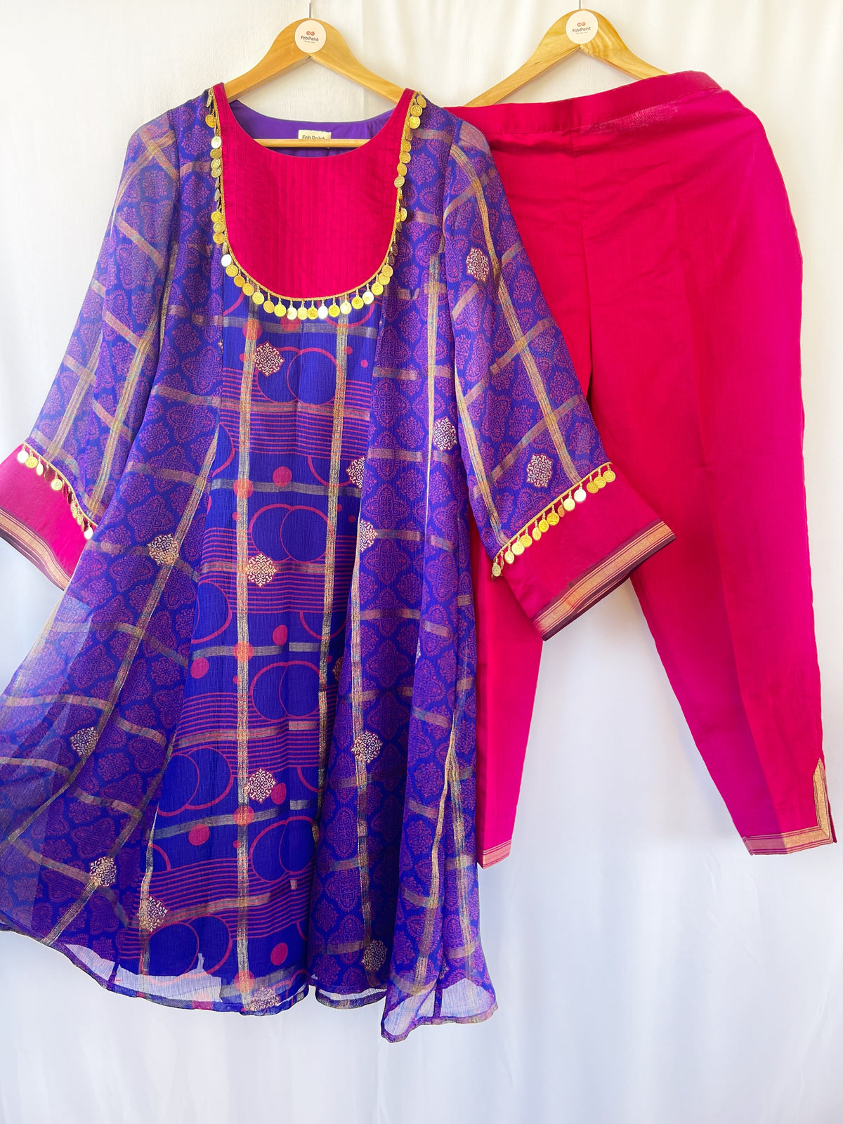 Royal Blue &amp; Hot Pink Flared Kurti Set