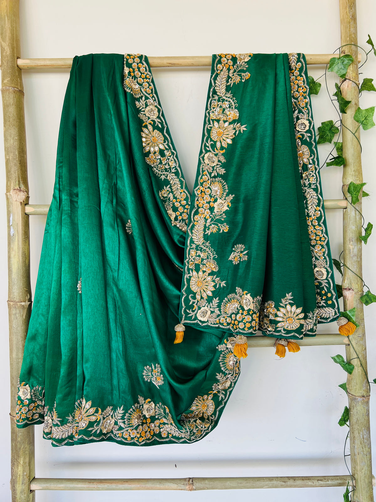 Emerald Green Lehenga With Attached Dupatta