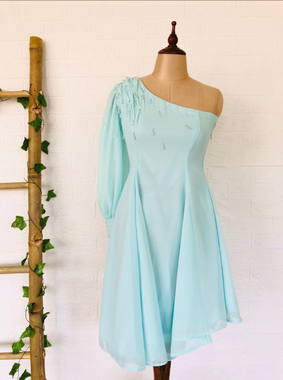 Sky Blue One Shoulder Dress