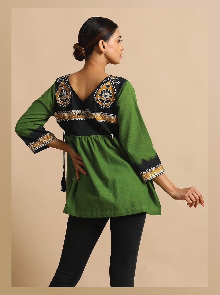 Green Batik print top