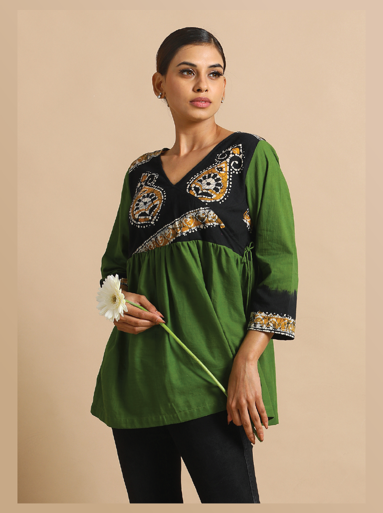 Green Batik print top