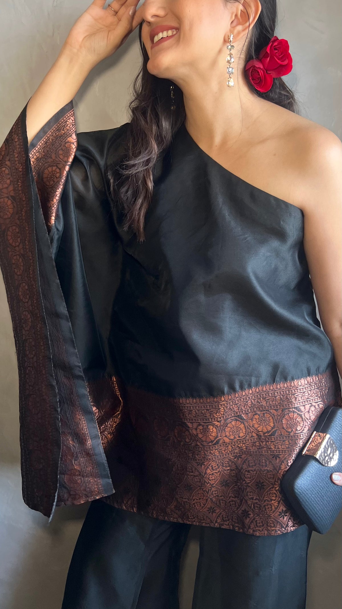 One Shoulder Assemetric Kaftan Bottom Set