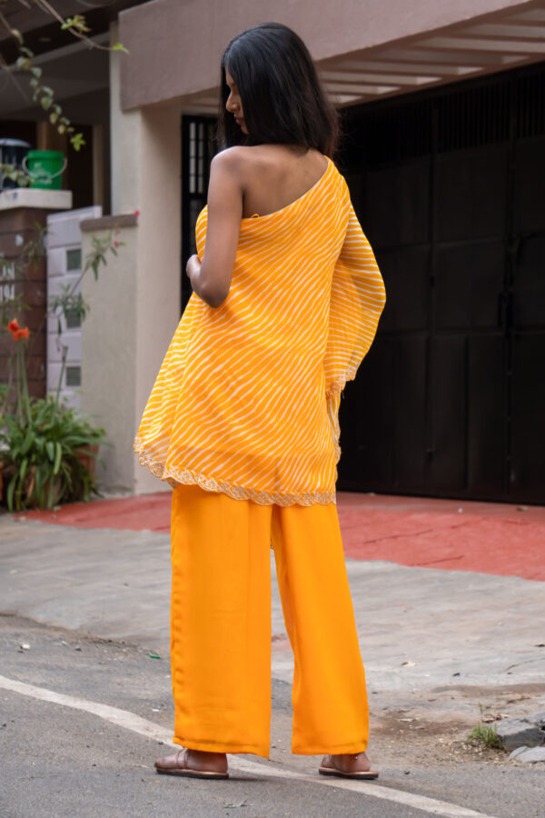 Yellow leheriya asymmetric top and pant - Image 2