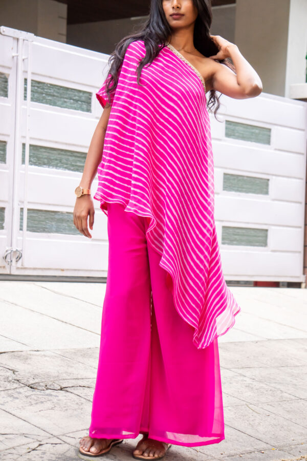 Pink leheriya asymmetric top with flared pant - Image 6
