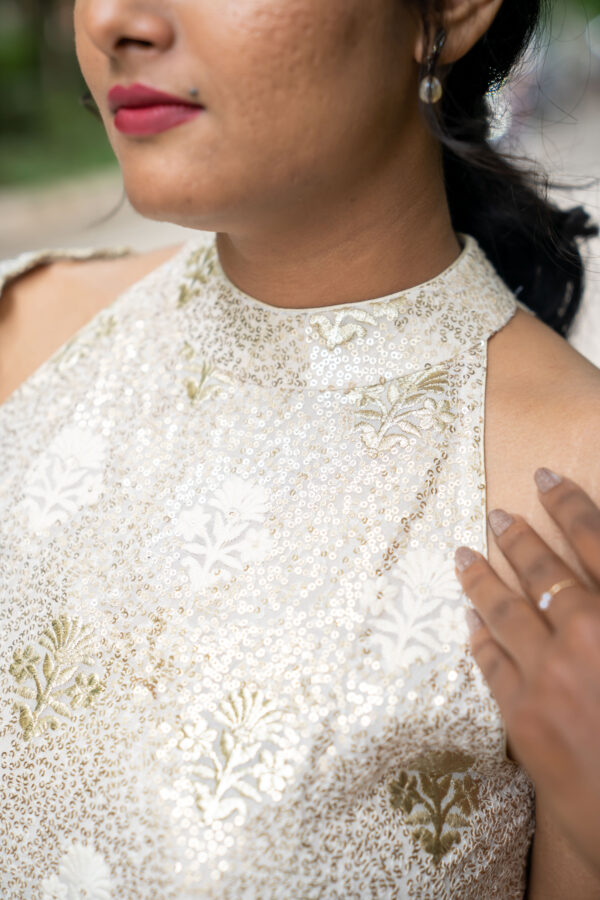 Champagne halter neck kurta and sharara set - Image 3