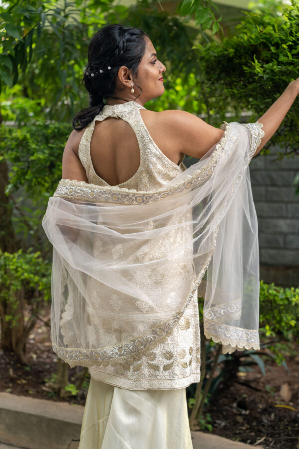 Champagne halter neck kurta and sharara set - Image 2