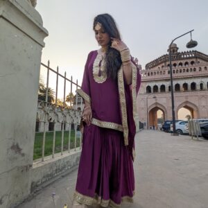 Wine kaftan sharara set