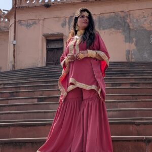 Pink kaftan sharara set